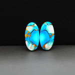 Kingman Ice Blue Dahlia Composite Oval Cabochon Pair 21x11x3mm 15ct - icy blue and white stone with copper veining - Pedra Gems