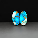Kingman Ice Blue Dahlia Composite Oval Cabochon Pair 21x11x3mm 15ct - icy blue and white stone with copper veining - Pedra Gems