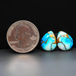 Kingman Ice Blue Dahlia Composite Pear Cabochon Pair 15x11x3mm 9.5ct - icy blue and white stone with copper veining - Pedra Gems