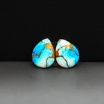 Kingman Ice Blue Dahlia Composite Pear Cabochon Pair 15x11x3mm 9.5ct - icy blue and white stone with copper veining - Pedra Gems