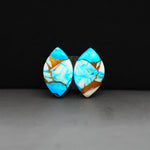 Kingman Ice Blue Dahlia Composite Marquise Cabochon Pair 18x11x3mm 12ct - icy blue and white stone with copper veining - Pedra Gems
