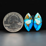 Kingman Ice Blue Dahlia Composite Marquise Cabochon Pair 20x10x3mm 12ct - icy blue and white stone with copper veining - Pedra Gems