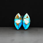 Kingman Ice Blue Dahlia Composite Marquise Cabochon Pair 20x10x3mm 12ct - icy blue and white stone with copper veining - Pedra Gems