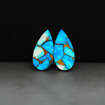 Kingman Ice Blue Dahlia Composite Pear Cabochon Pair 21x11x3mm 14ct - icy blue and white stone with copper veining - Pedra Gems