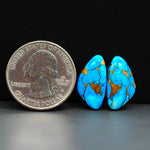 Kingman Ice Blue Dahlia Composite Freeform Cabochon Pair 18x10x3mm 10.5ct - icy blue and white stone with copper veining - Pedra Gems