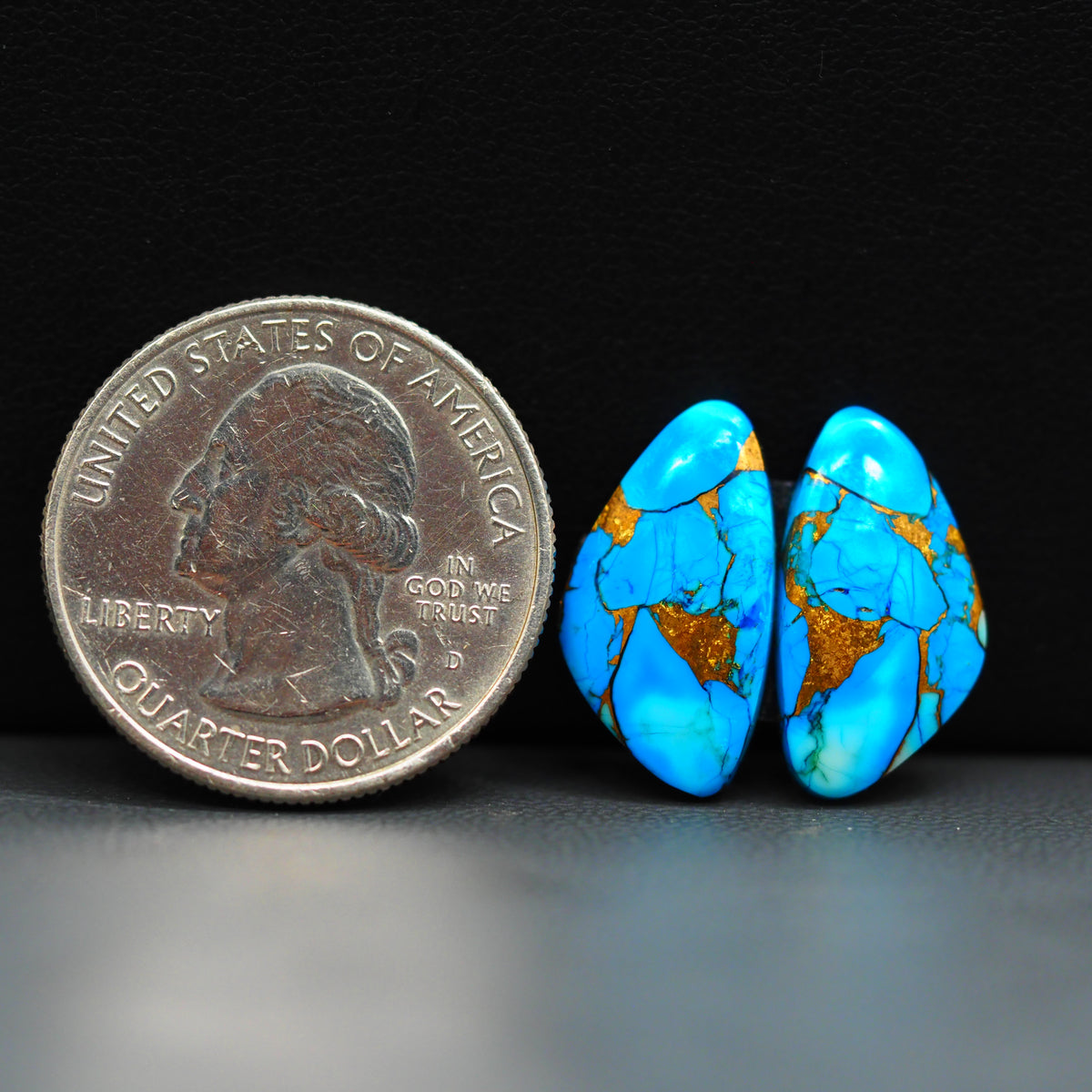 Kingman Ice Blue Dahlia Composite Freeform Cabochon Pair 18x10x3mm 10.5ct - icy blue and white stone with copper veining - Pedra Gems