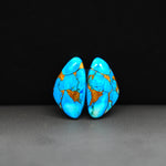 Kingman Ice Blue Dahlia Composite Freeform Cabochon Pair 18x10x3mm 10.5ct - icy blue and white stone with copper veining - Pedra Gems
