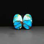 Kingman Ice Blue Dahlia Composite Oval Cabochon Pair 17x10x3mm 12ct - icy blue and white stone with copper veining - Pedra Gems