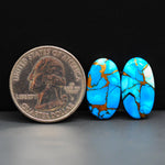 Kingman Ice Blue Dahlia Composite Oval Cabochon Pair 17x10x3mm 12ct - icy blue and white stone with copper veining - Pedra Gems