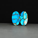 Kingman Ice Blue Dahlia Composite Oval Cabochon Pair 19x11x3mm 12ct - icy blue and white stone with copper veining - Pedra Gems
