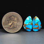 Kingman Ice Blue Dahlia Composite Freeform Cabochon Pair 17x10x3mm 10.5ct - icy blue and white stone with copper veining - Pedra Gems