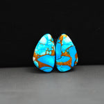 Kingman Ice Blue Dahlia Composite Freeform Cabochon Pair 17x10x3mm 10.5ct - icy blue and white stone with copper veining - Pedra Gems