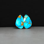 Kingman Ice Blue Dahlia Composite Freeform Cabochon Pair 17x10x3mm 10.5ct - icy blue and white stone with copper veining - Pedra Gems