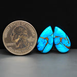 Kingman Ice Blue Dahlia Composite Pear Cabochon Pair 19x11x3mm 12ct - icy blue and white stone with copper veining - Pedra Gems