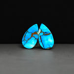 Kingman Ice Blue Dahlia Composite Pear Cabochon Pair 19x11x3mm 12ct - icy blue and white stone with copper veining - Pedra Gems