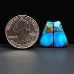 Kingman Ice Blue Dahlia Composite Trapezoid Cabochon Pair 18x10x3mm 10ct - icy blue and white stone with copper veining - Pedra Gems