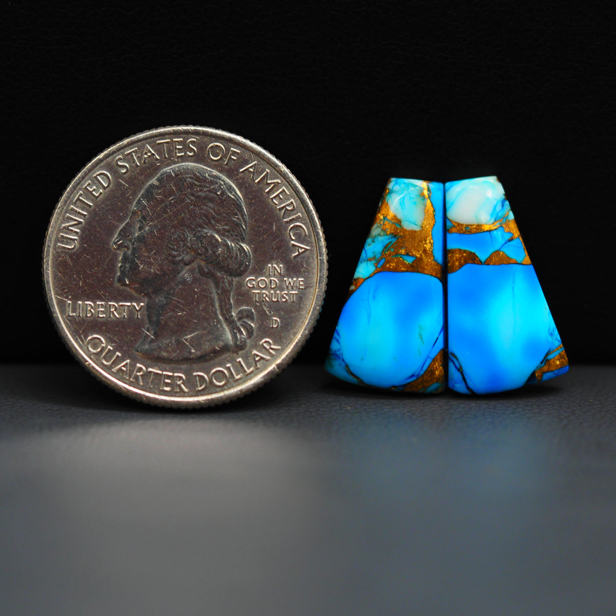 Kingman Ice Blue Dahlia Composite Trapezoid Cabochon Pair 18x10x3mm 10ct - icy blue and white stone with copper veining - Pedra Gems