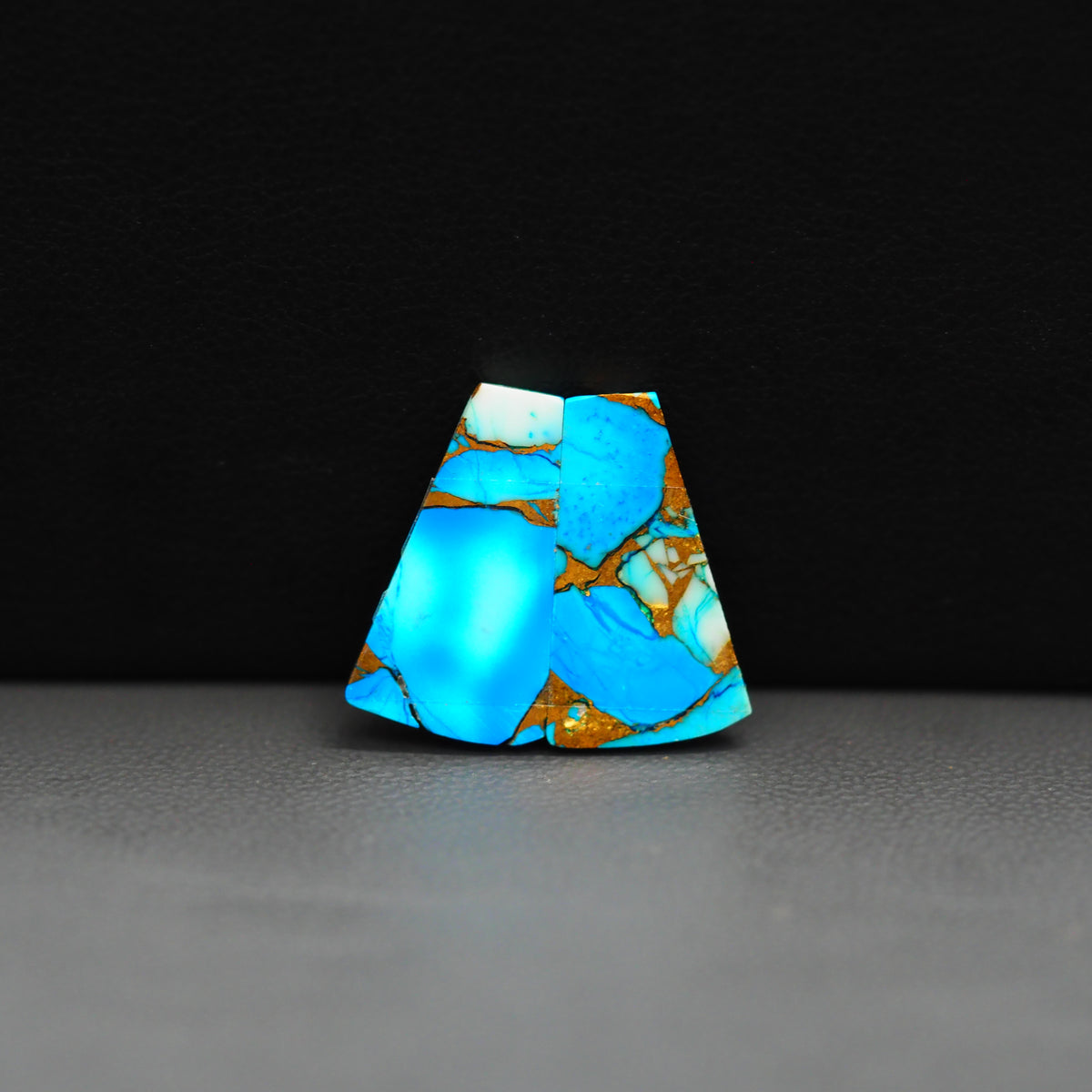 Kingman Ice Blue Dahlia Composite Trapezoid Cabochon Pair 18x10x3mm 10ct - icy blue and white stone with copper veining - Pedra Gems