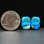 Kingman Ice Blue Dahlia Composite Cushion Cabochon Pair 16x11x3mm 12.5ct - icy blue and white stone with copper veining - Pedra Gems