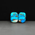 Kingman Ice Blue Dahlia Composite Cushion Cabochon Pair 16x11x3mm 12.5ct - icy blue and white stone with copper veining - Pedra Gems