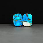 Kingman Ice Blue Dahlia Composite Cushion Cabochon Pair 16x11x3mm 12.5ct - icy blue and white stone with copper veining - Pedra Gems