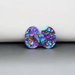 Stabilized Purple Mohave (Mojave) Turquoise oval cabochon pair 15x11x3mm 9.5ct - purple with blue Kingman turquoise nuggets - photo 3 - Pedra Gems.