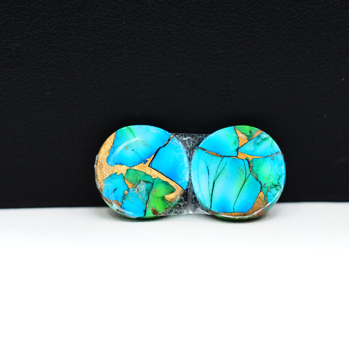 Peacock Dahlia composite pair 13x13x3mm 12ct round cabochon - photo 3