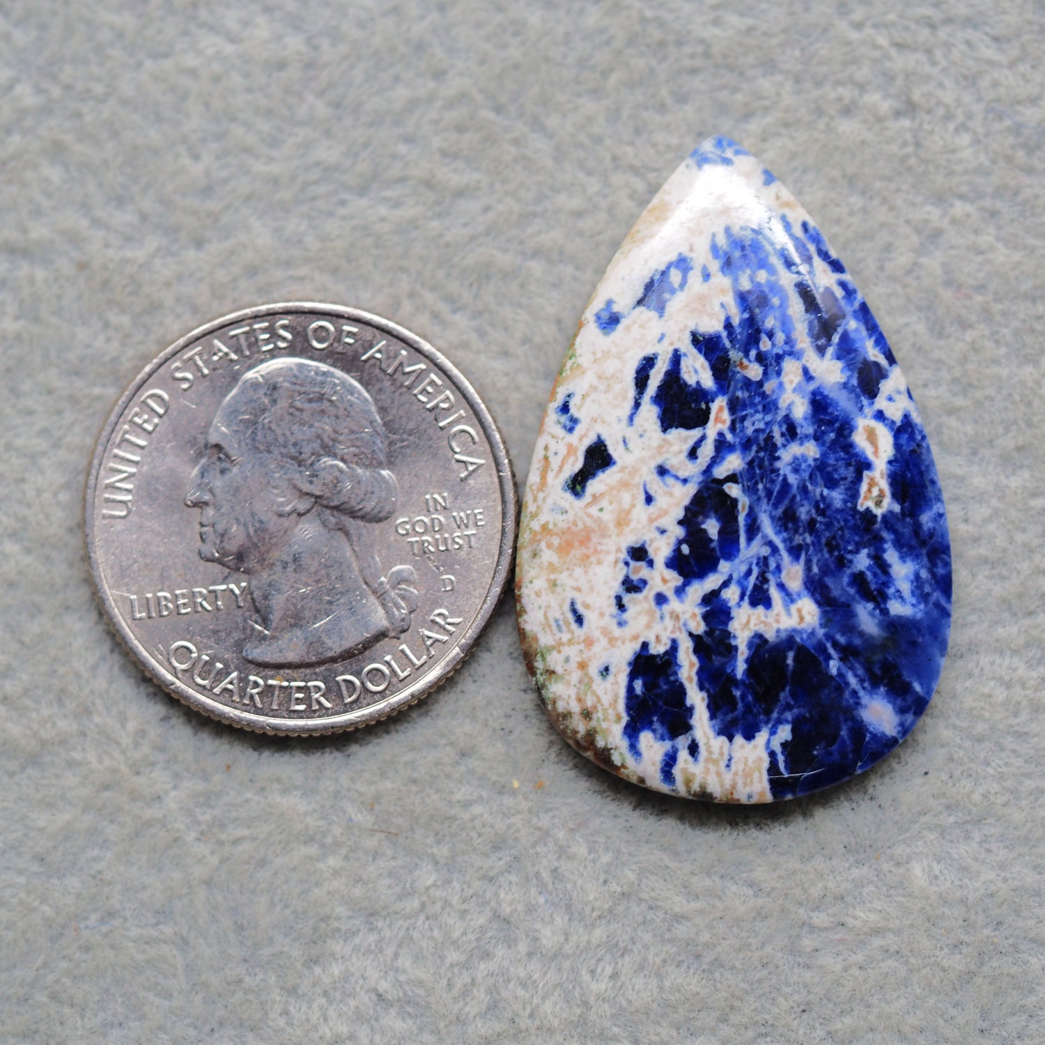Natural Sodalite Pear Cabochon 37x24mm 24.5ct - Royal Blue with White Calcite Veining - Pedra Gems
