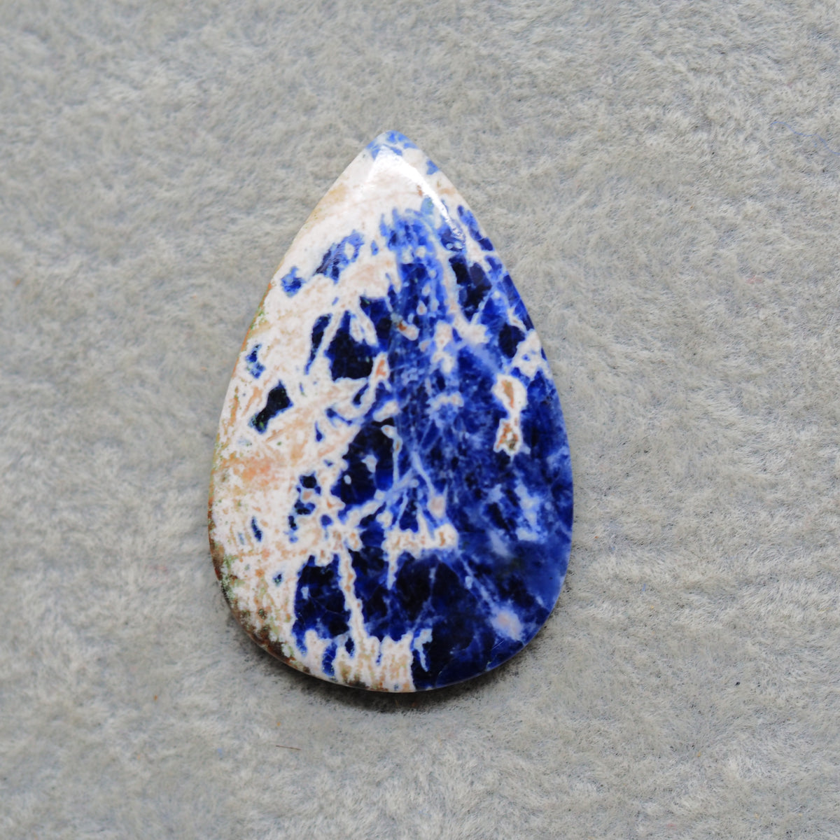 Natural Sodalite Pear Cabochon 37x24mm 24.5ct - Royal Blue with White Calcite Veining - Pedra Gems