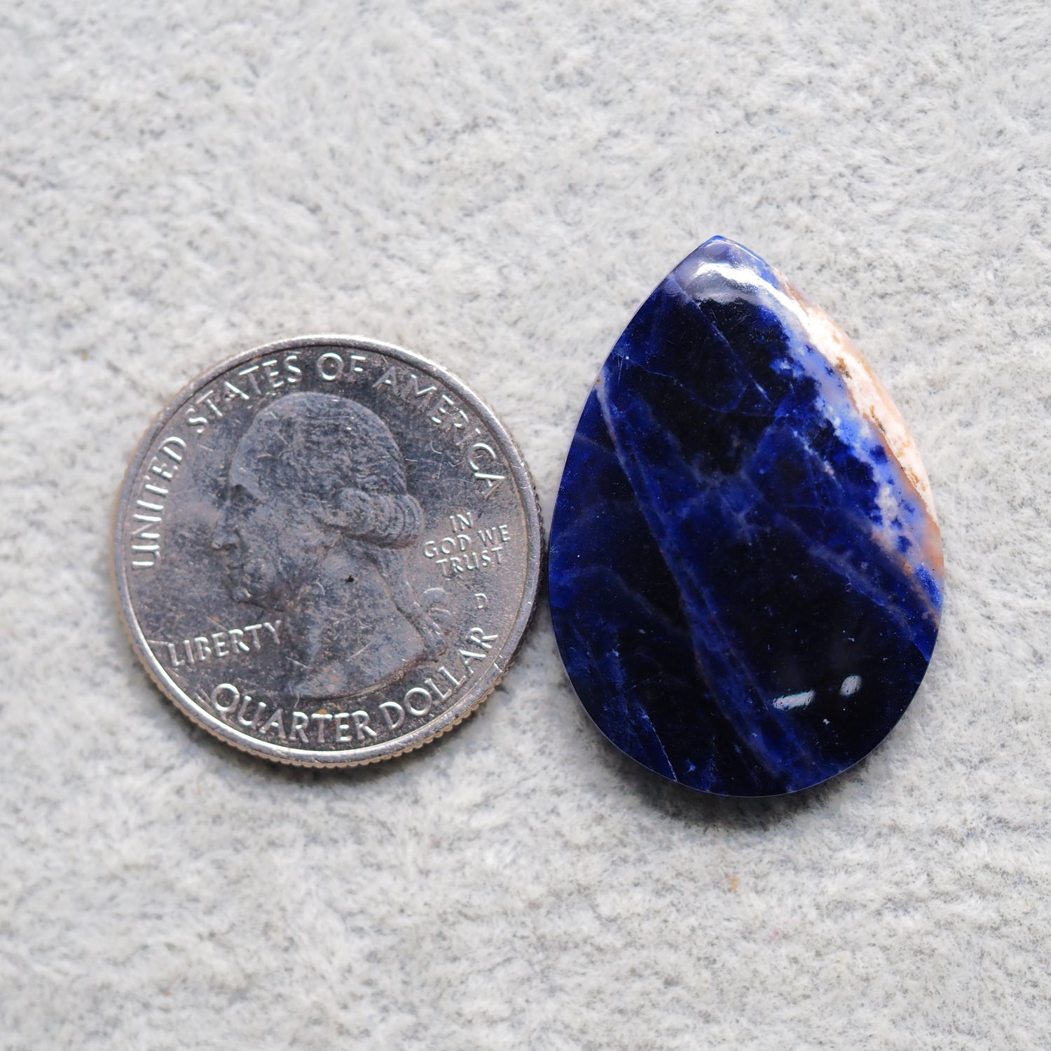 Natural Sodalite Pear Cabochon 31x22mm 22.5ct - Royal Blue with White Calcite Veining - Pedra Gems