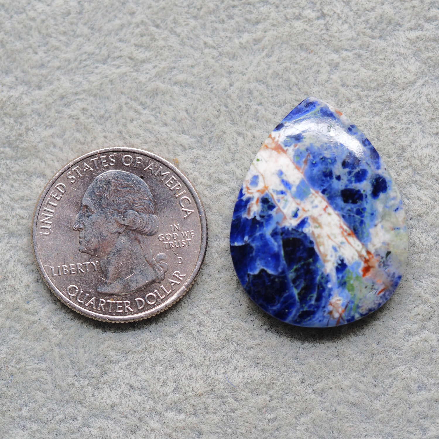 Natural Sodalite Pear Cabochon 31x14mm 25.5ct - Royal Blue with White Calcite Veining - Pedra Gems