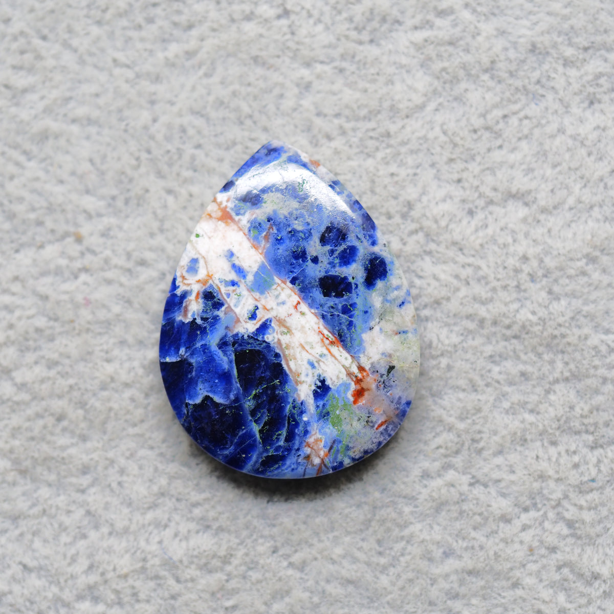 Natural Sodalite Pear Cabochon 31x14mm 25.5ct - Royal Blue with White Calcite Veining - Pedra Gems
