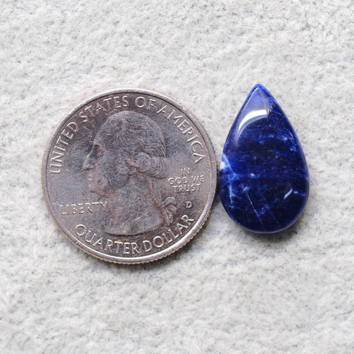 Natural Sodalite Pear Cabochon 20x12mm 7ct - Royal Blue with White Calcite Veining - Pedra Gems