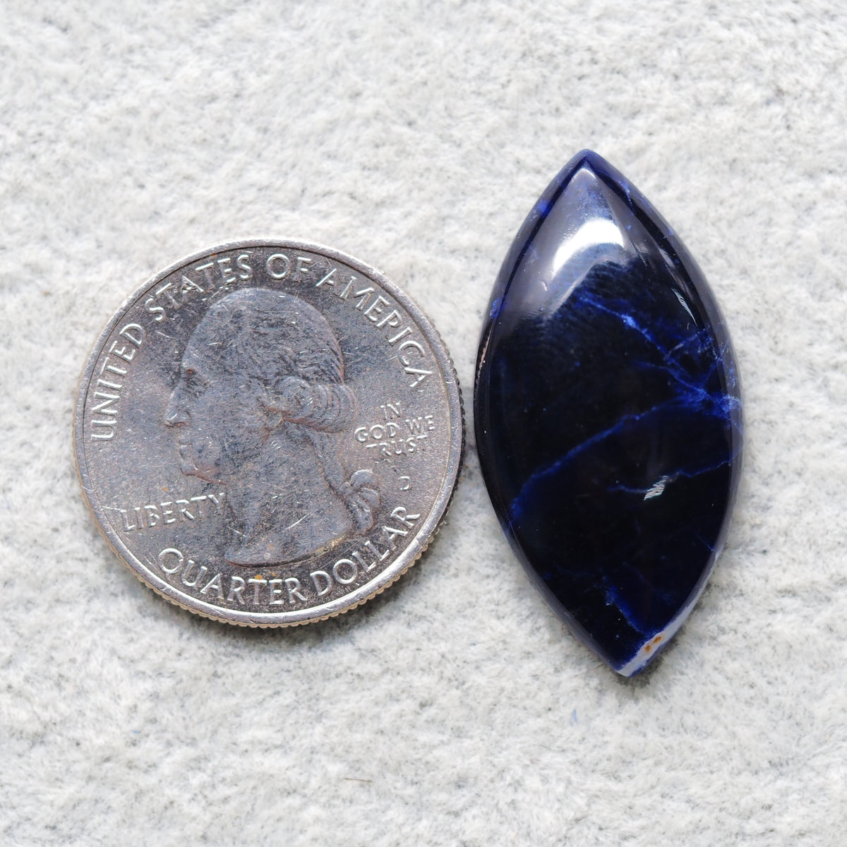 Natural Sodalite Marquise (Navette) Cabochon 33x17mm 17.5ct - Royal Blue with White Calcite Veining - Pedra Gems