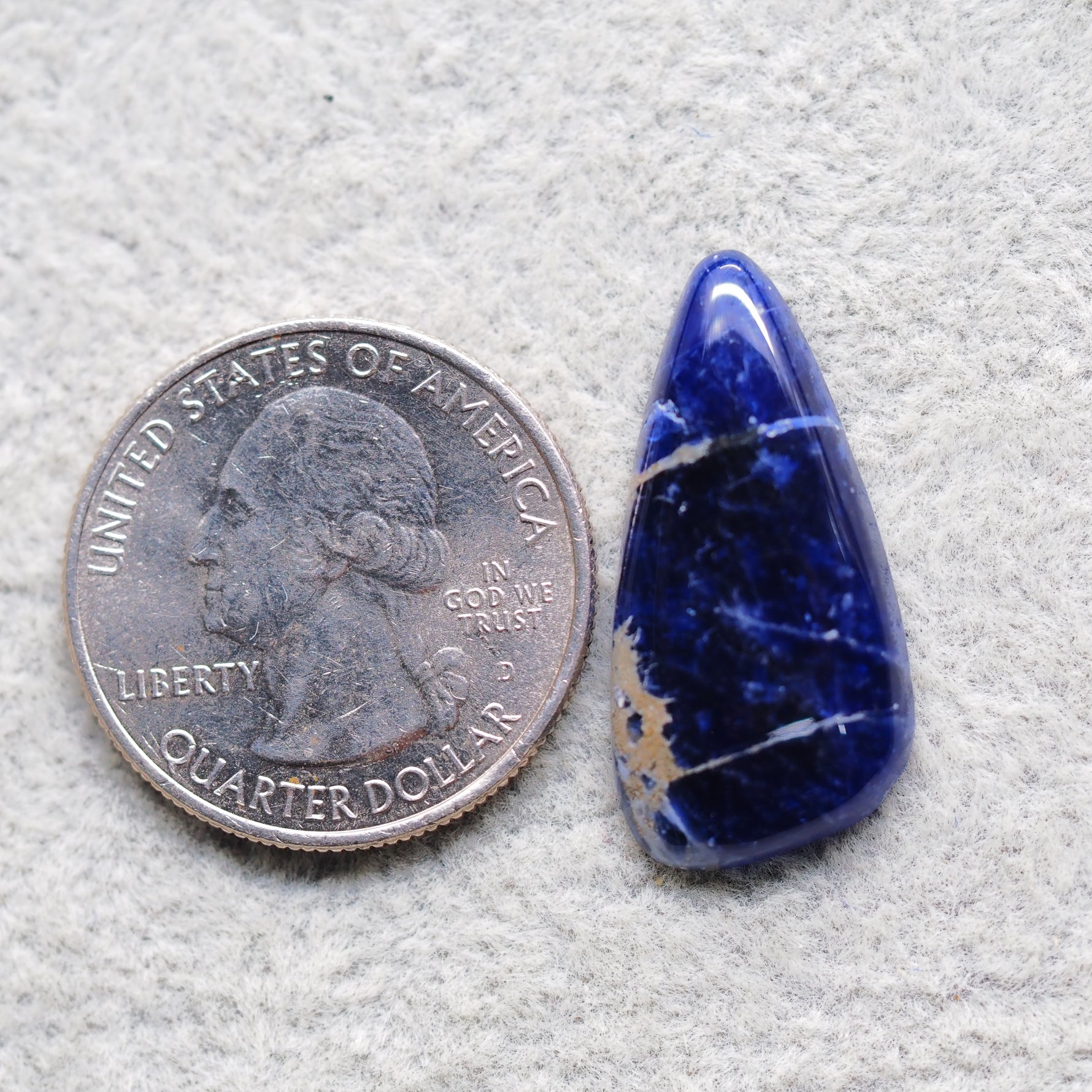 Natural Sodalite Pear Cabochon 28x14mm 10.5ct - Royal Blue with White Calcite Veining - Pedra Gems