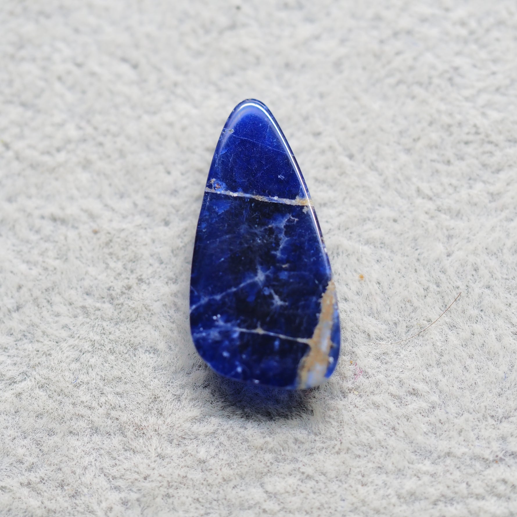 Natural Sodalite Pear Cabochon 28x14mm 10.5ct - Royal Blue with White Calcite Veining - Pedra Gems