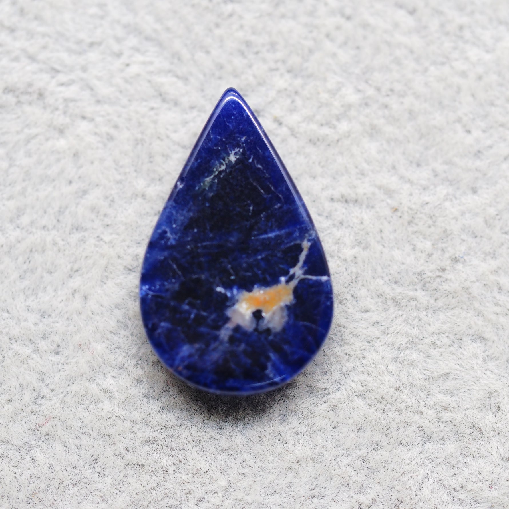 Natural Sodalite Pear Cabochon 25x16mm 10.5ct - Royal Blue with White Calcite Veining - Pedra Gems