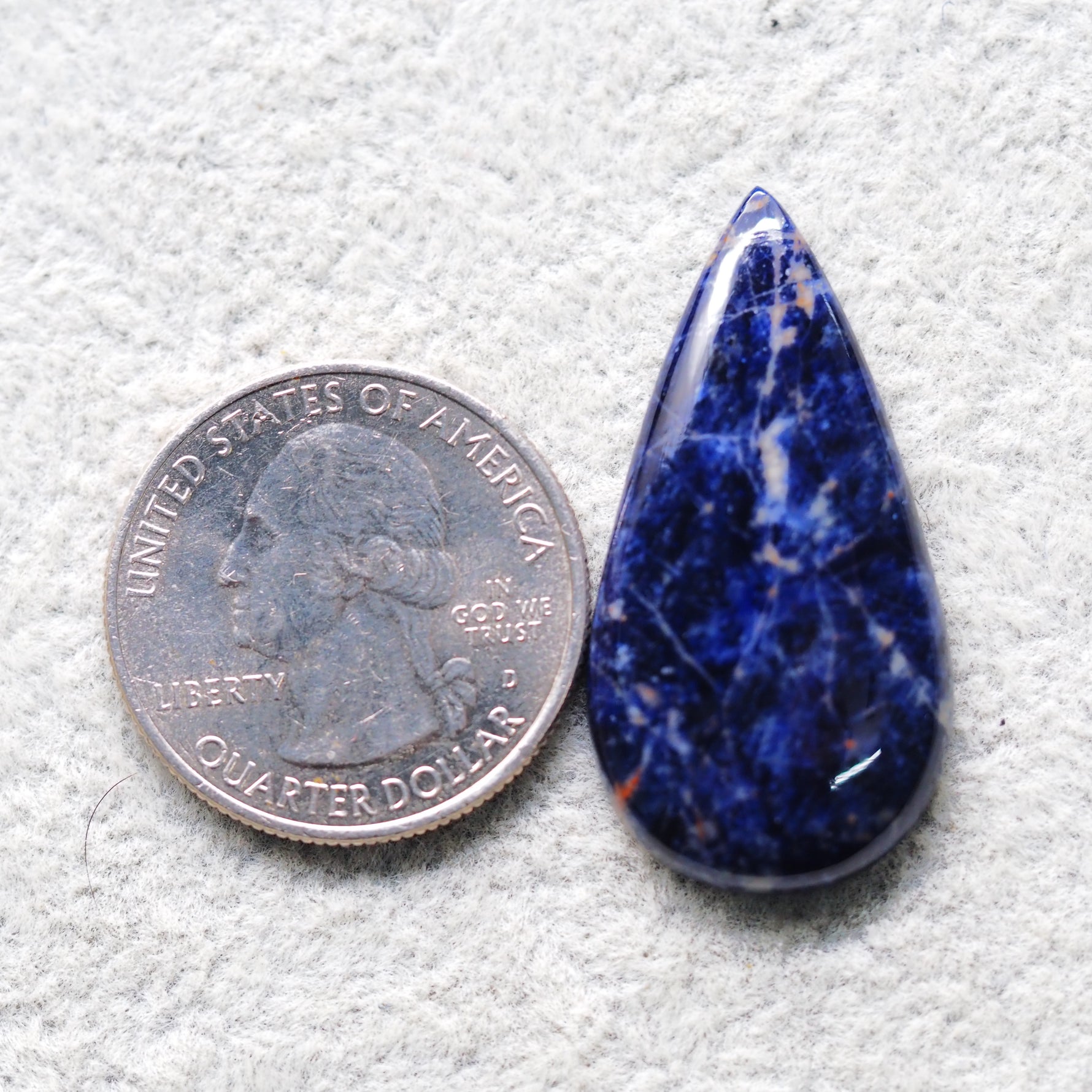 Natural Sodalite Pear Cabochon 35x18mm 18.5ct - Royal Blue with White Calcite Veining - Pedra Gems