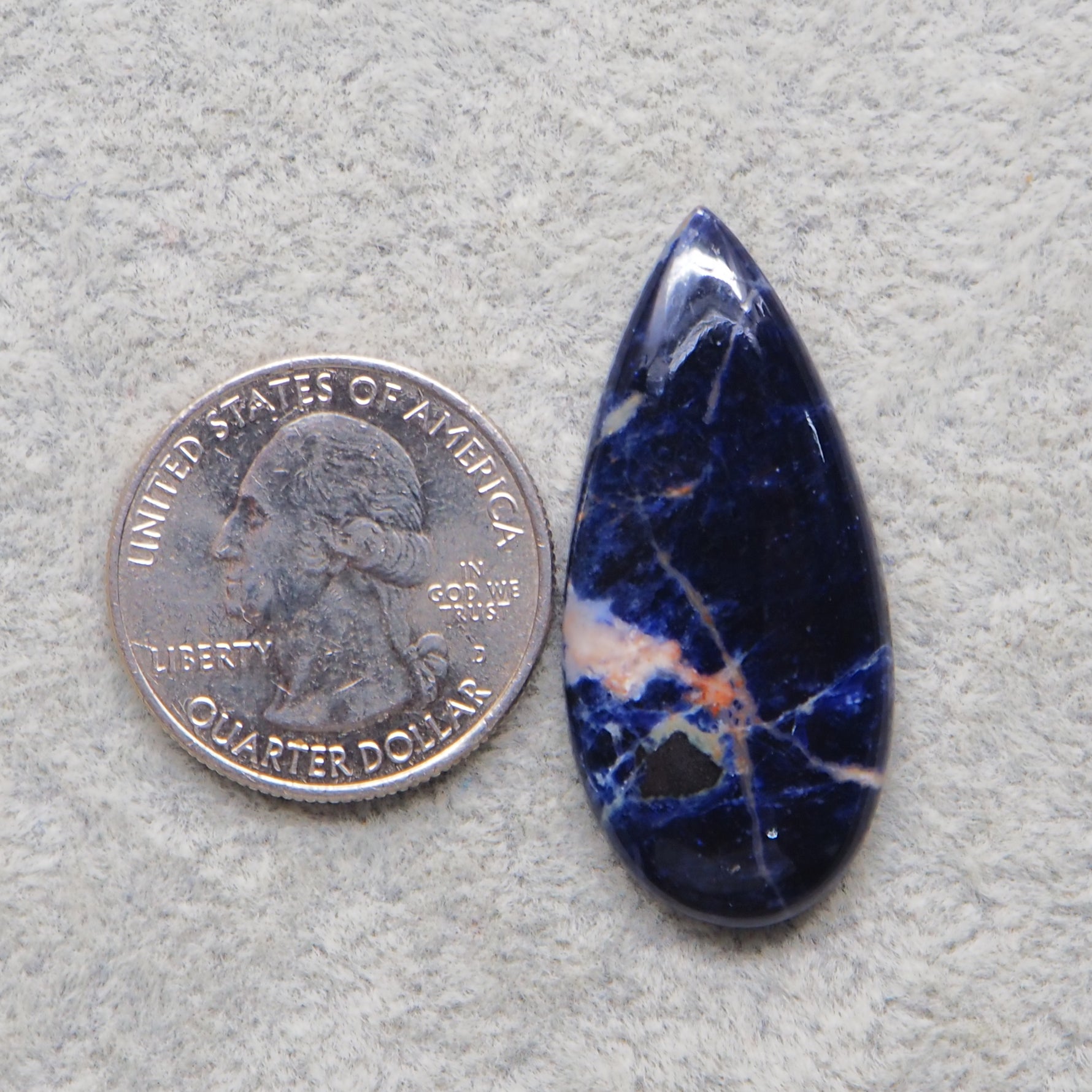 Natural Sodalite Pear Cabochon 39x18mm 23ct - Royal Blue with White Calcite Veining - Pedra Gems