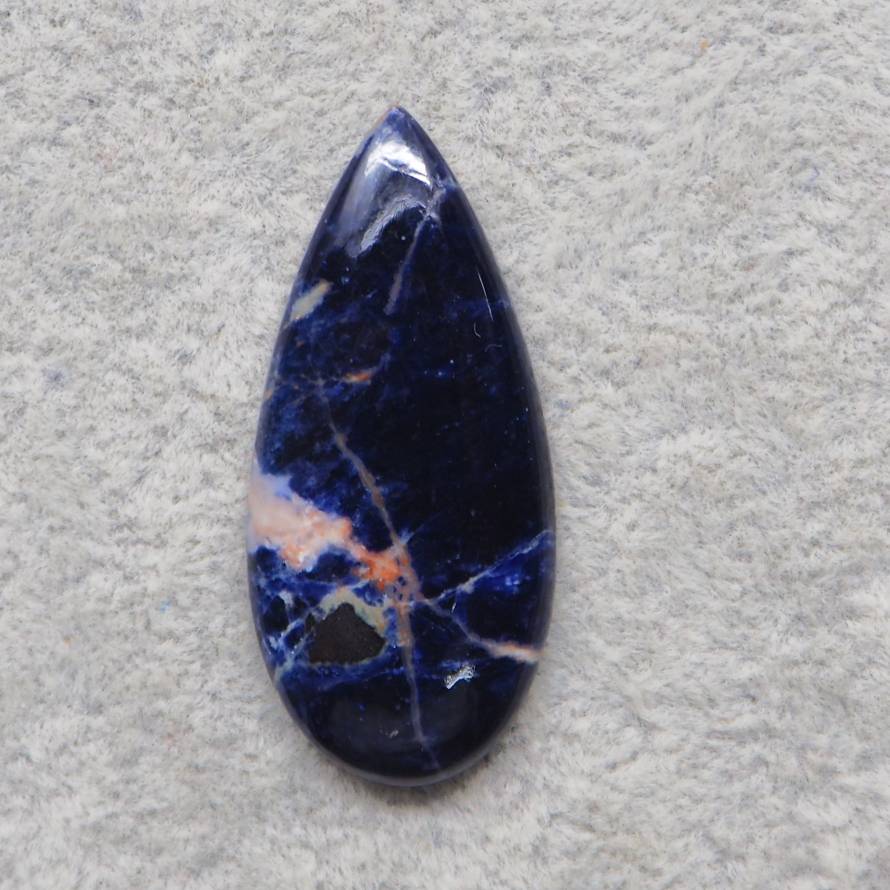 Natural Sodalite Pear Cabochon 39x18mm 23ct - Royal Blue with White Calcite Veining - Pedra Gems