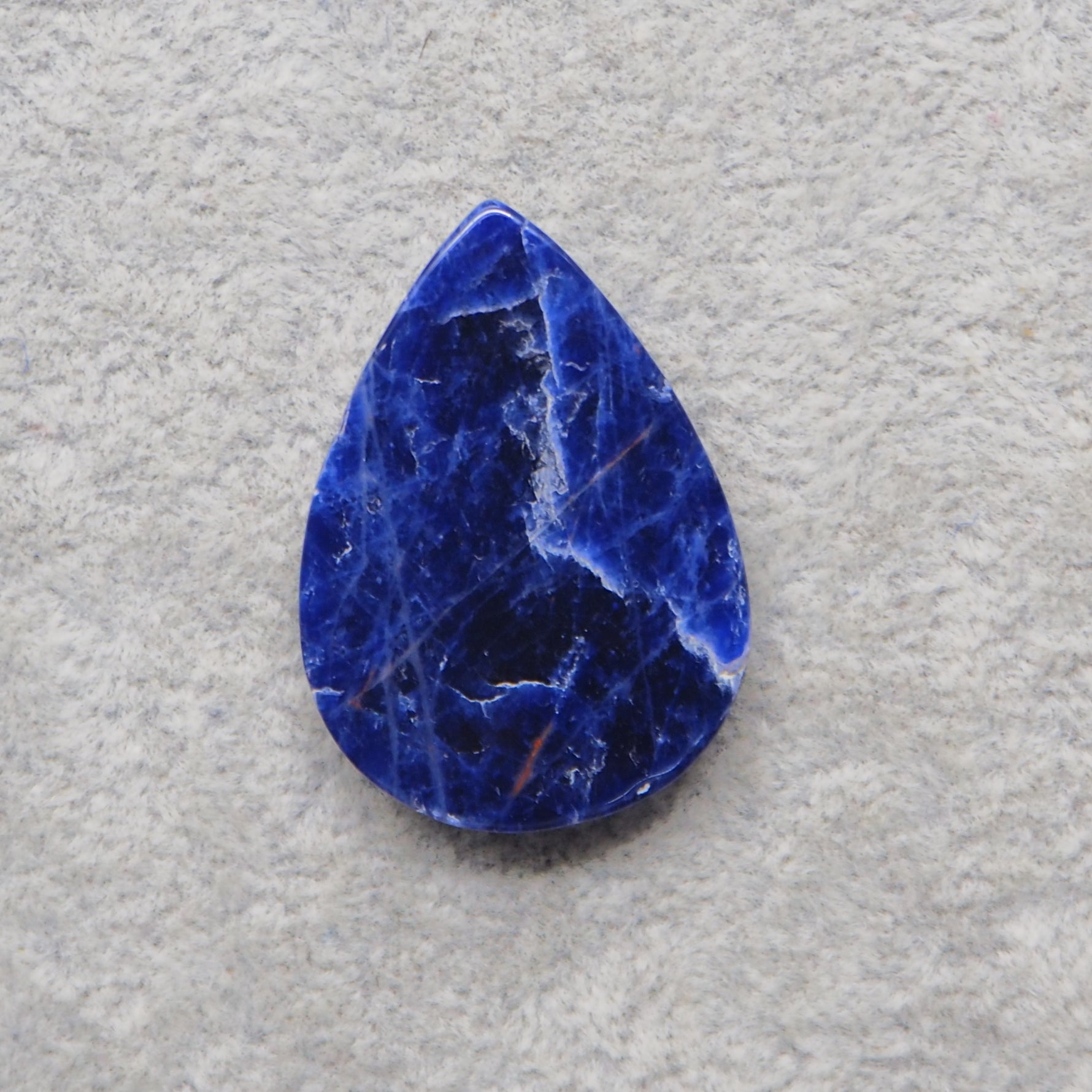 Natural Sodalite Pear Cabochon 36x26mm 32ct - Royal Blue with White Calcite Veining - Pedra Gems