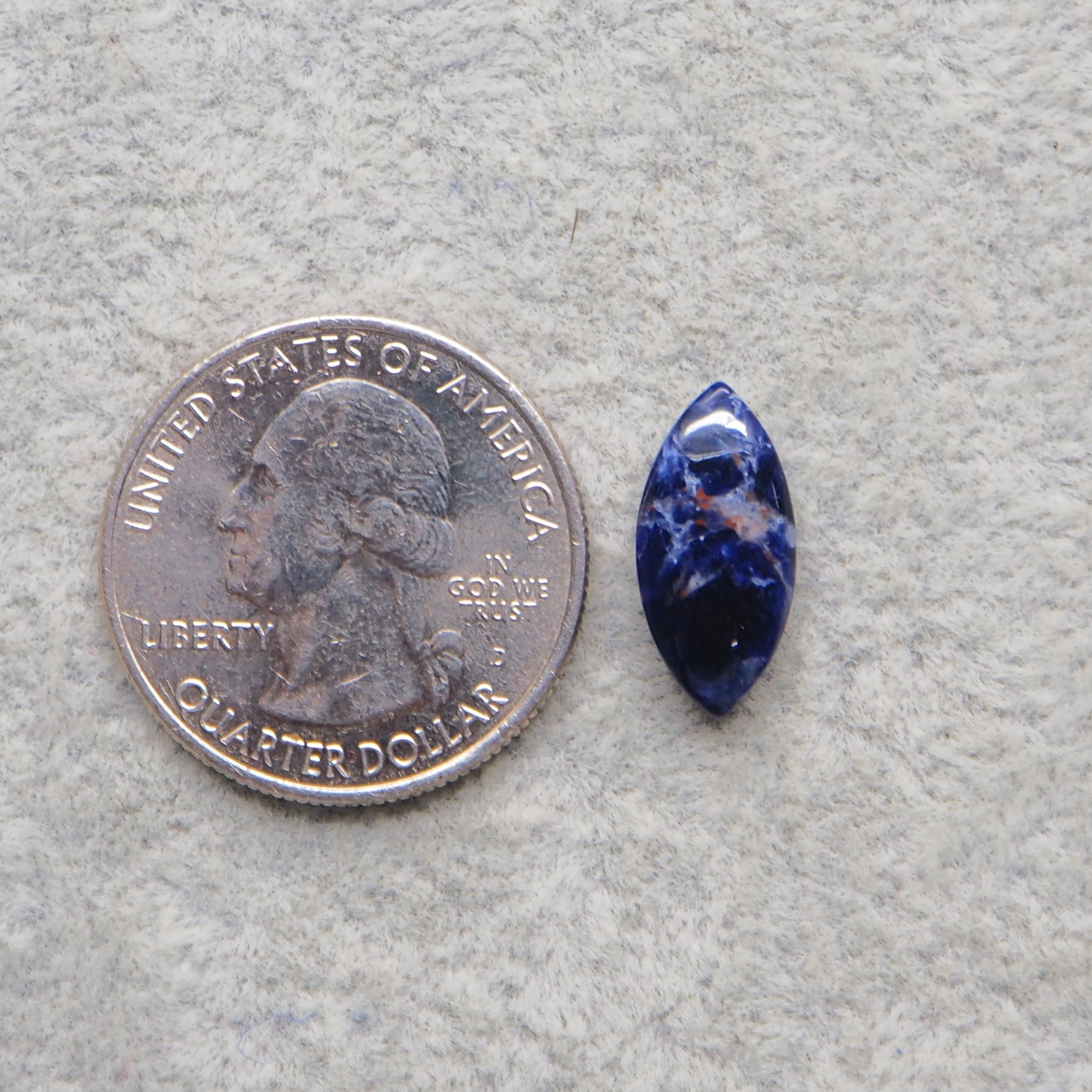 Natural Sodalite Marquise (Navette) Cabochon 16x8mm 3ct - Royal Blue with White Calcite Veining - Pedra Gems