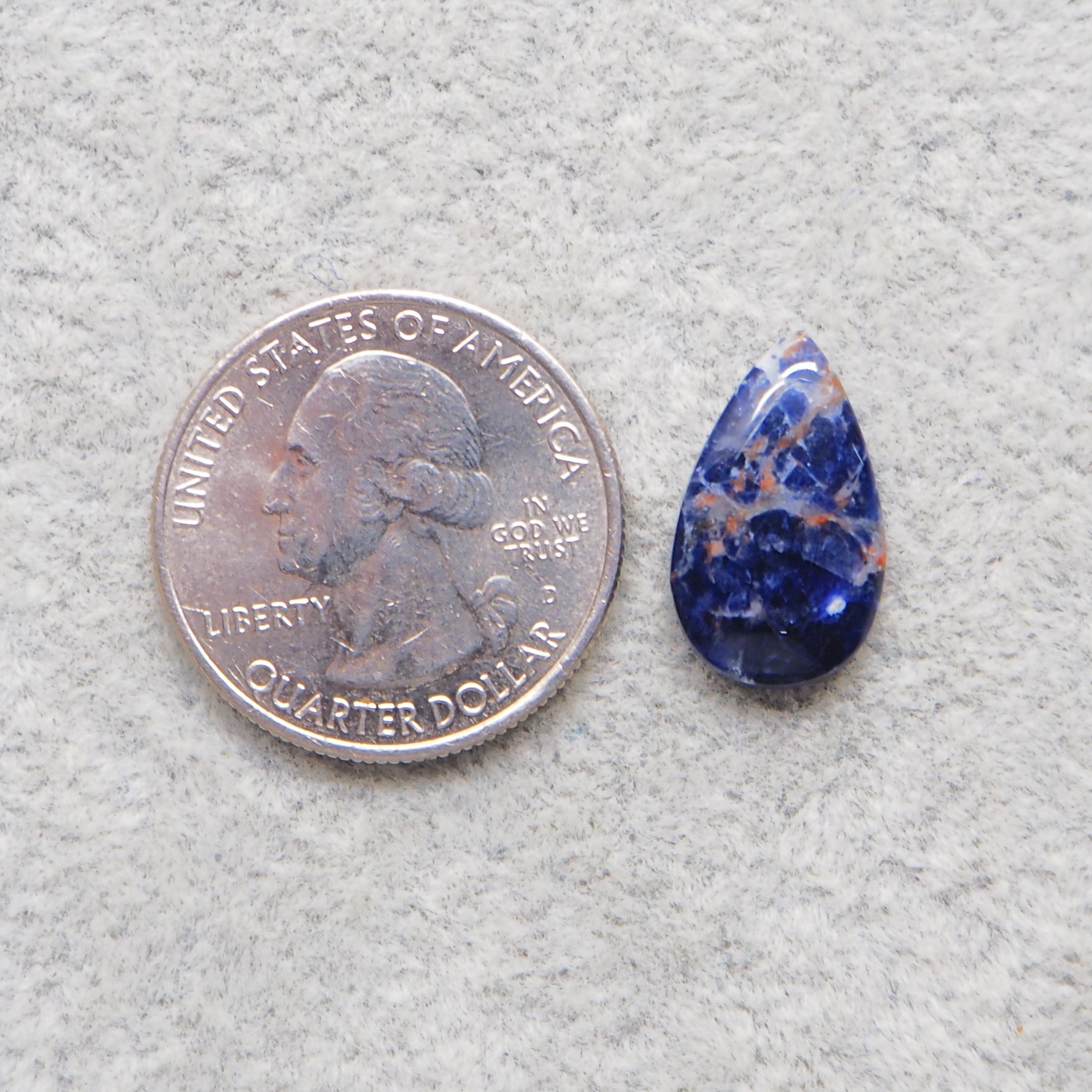 Natural Sodalite Pear Cabochon 18x11mm 4.5ct - Royal Blue with White Calcite Veining - Pedra Gems