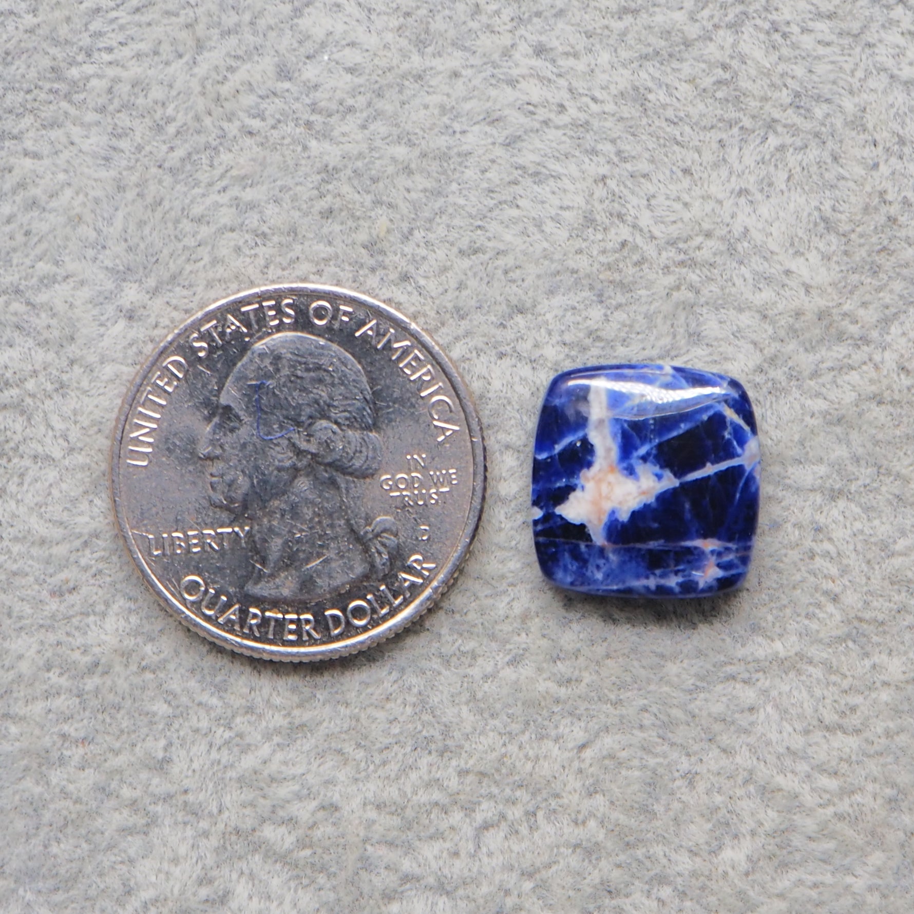 Natural Sodalite Cushion Cabochon 15x14mm 7ct - Royal Blue with White Calcite Veining - Pedra Gems