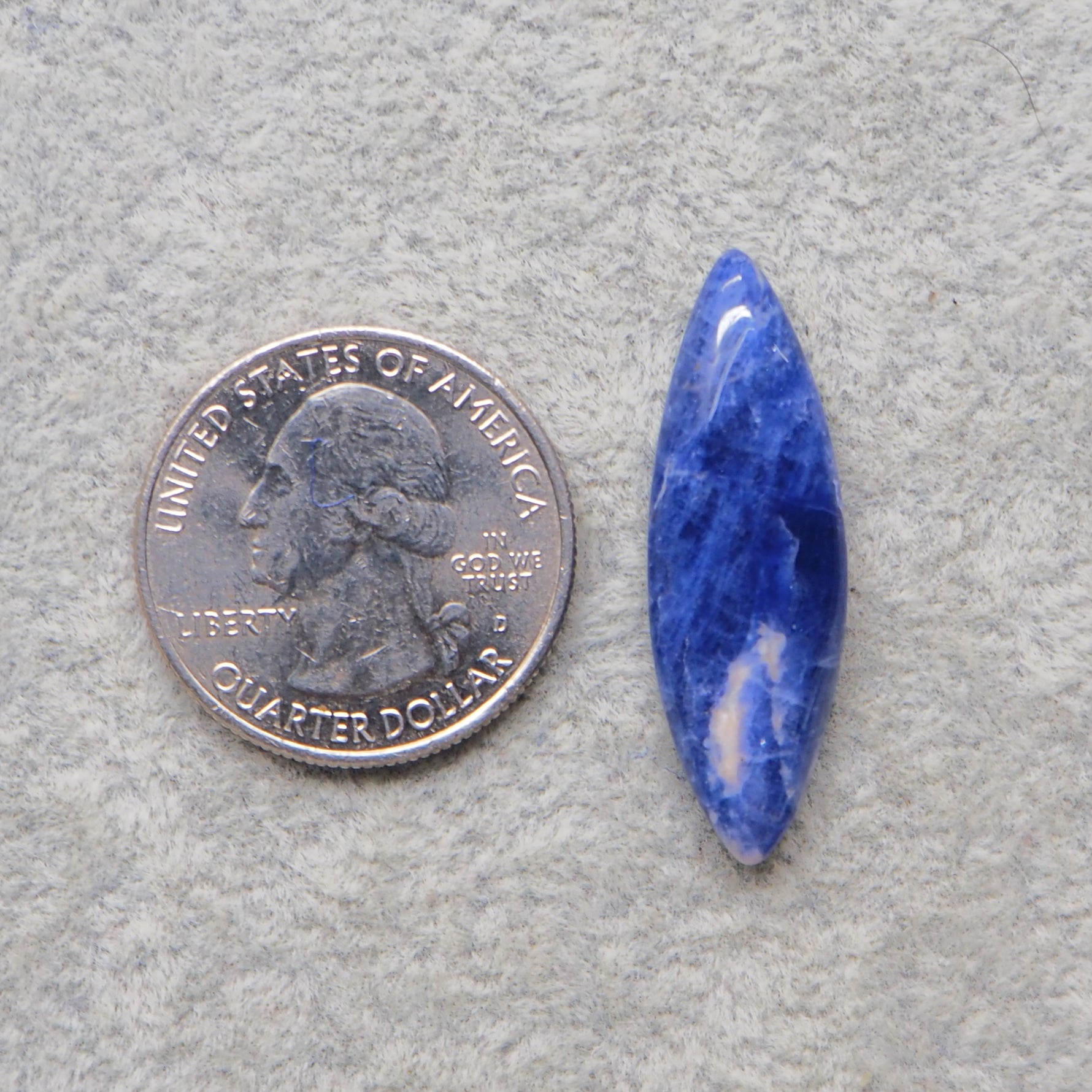 Natural Sodalite Marquise (Navette) Cabochon 33x11mm 12ct - Royal Blue with White Calcite Veining - Pedra Gems