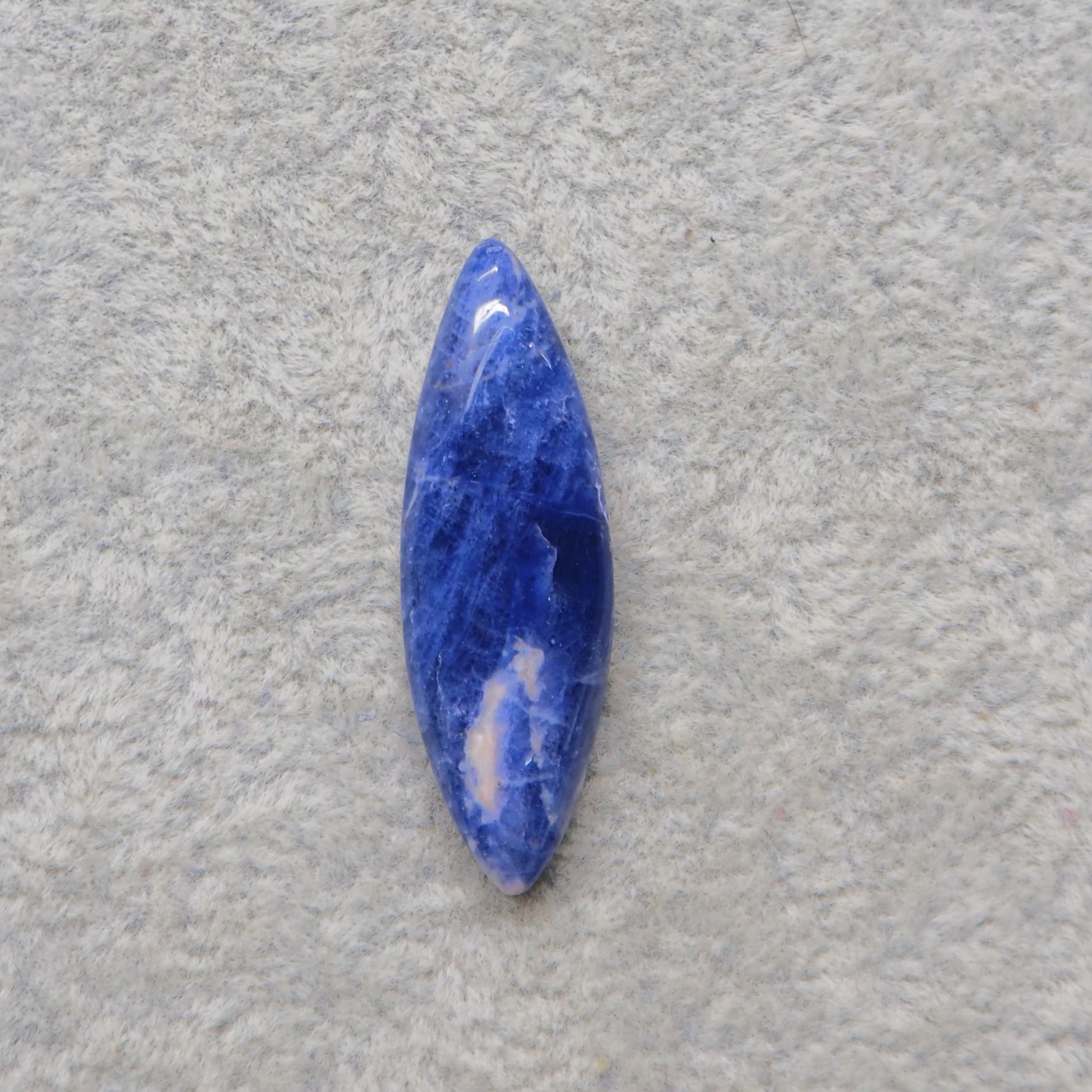 Natural Sodalite Marquise (Navette) Cabochon 33x11mm 12ct - Royal Blue with White Calcite Veining - Pedra Gems