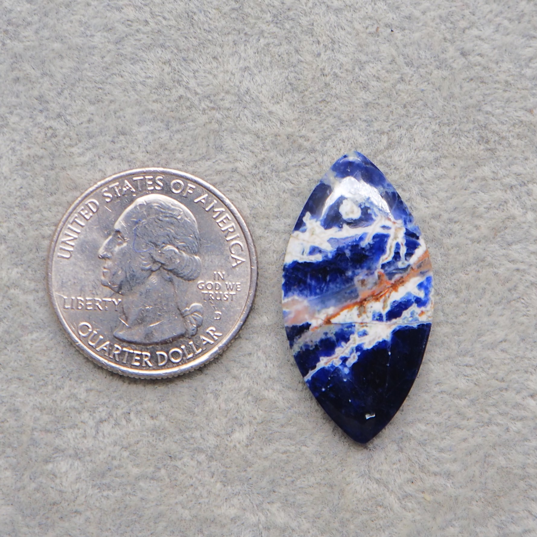 Natural Sodalite Marquise (Navette) Cabochon 33x17mm 15ct - Royal Blue with White Calcite Veining - Pedra Gems