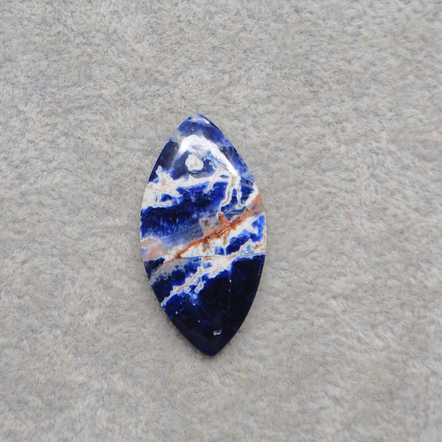 Natural Sodalite Marquise (Navette) Cabochon 33x17mm 15ct - Royal Blue with White Calcite Veining - Pedra Gems