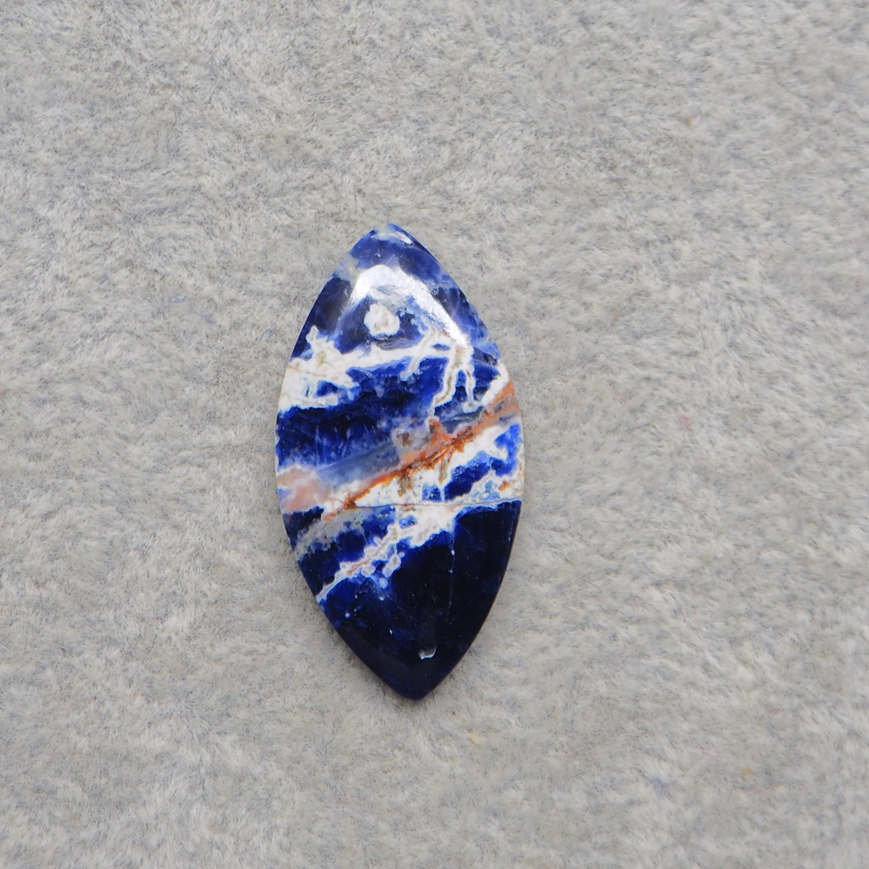 Natural Sodalite Marquise (Navette) Cabochon 33x17mm 15ct - Royal Blue with White Calcite Veining - Pedra Gems
