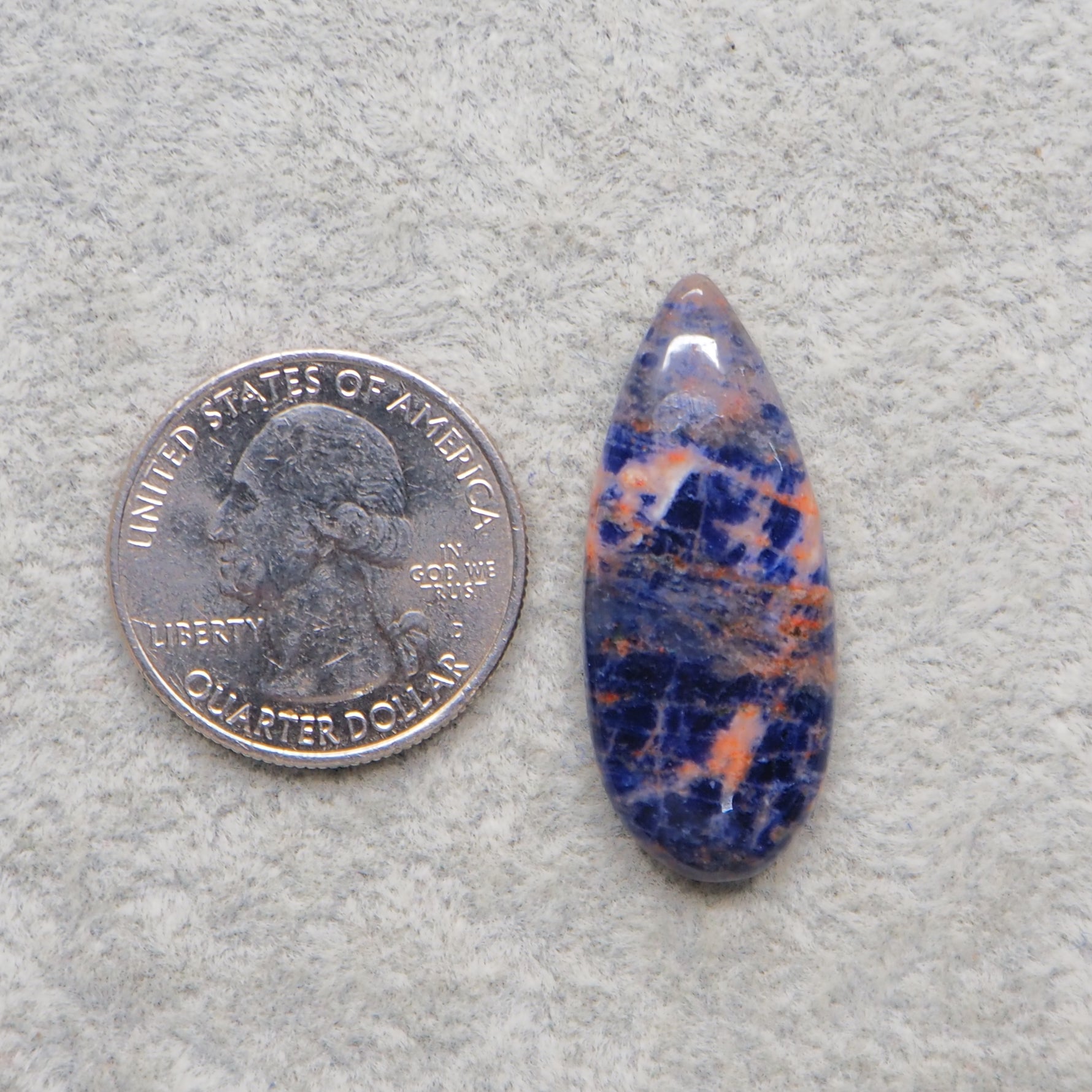 Natural Sodalite Pear Cabochon 35x15mm 18.5ct - Royal Blue with White Calcite Veining - Pedra Gems
